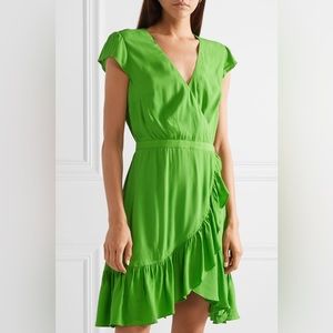 JCREW faux-wrap mini dress in drapey crepe Sz 8T Bright Green J1653